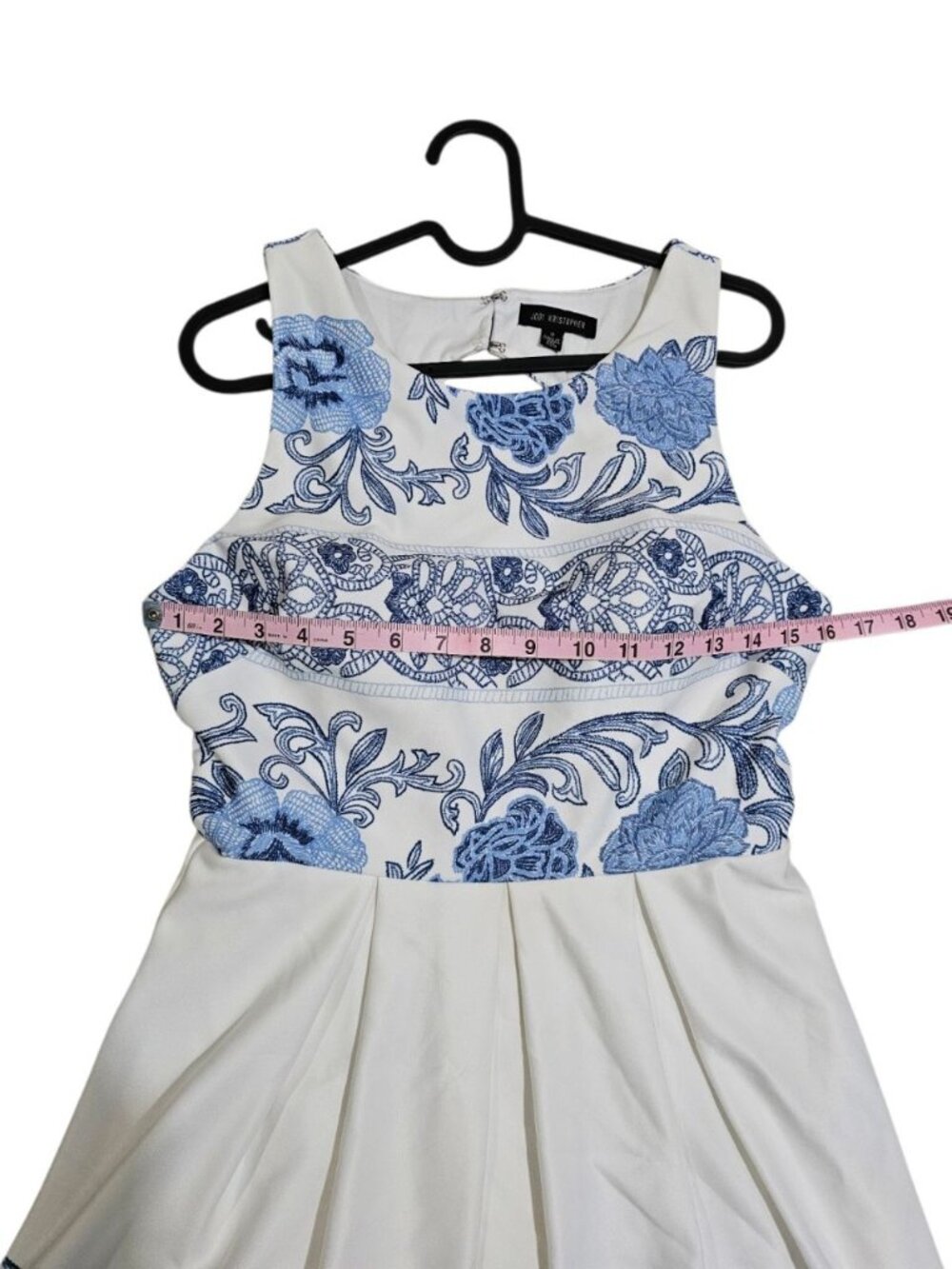 Jodi Kristopher Size 9 Dress Blue White Floral Embroidered Statement Midi Rare - Picture 6 of 6